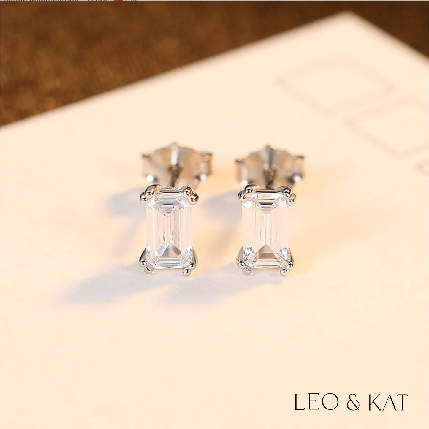 Emerald Cut Zircon Silver Stud Earrings