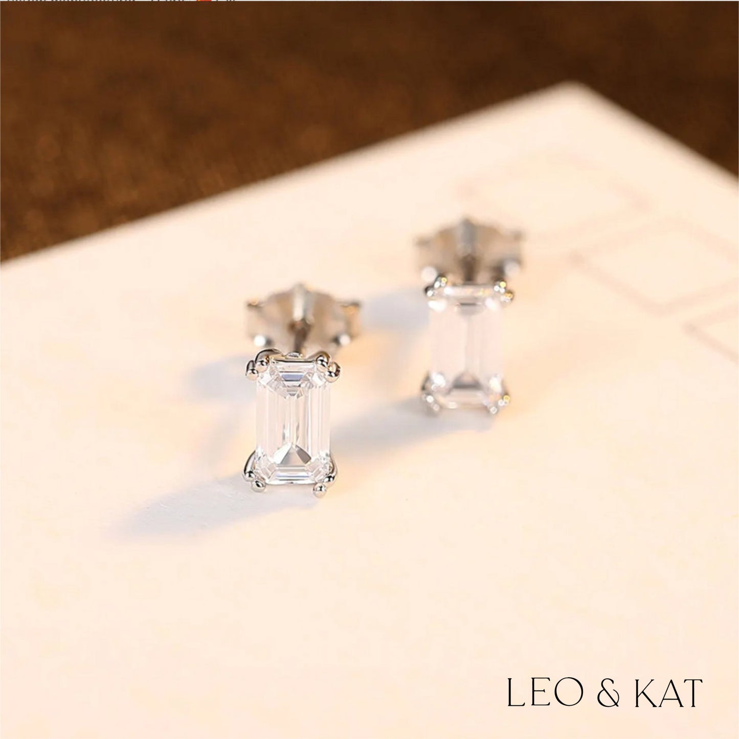 Emerald Cut Zircon Silver Stud Earrings