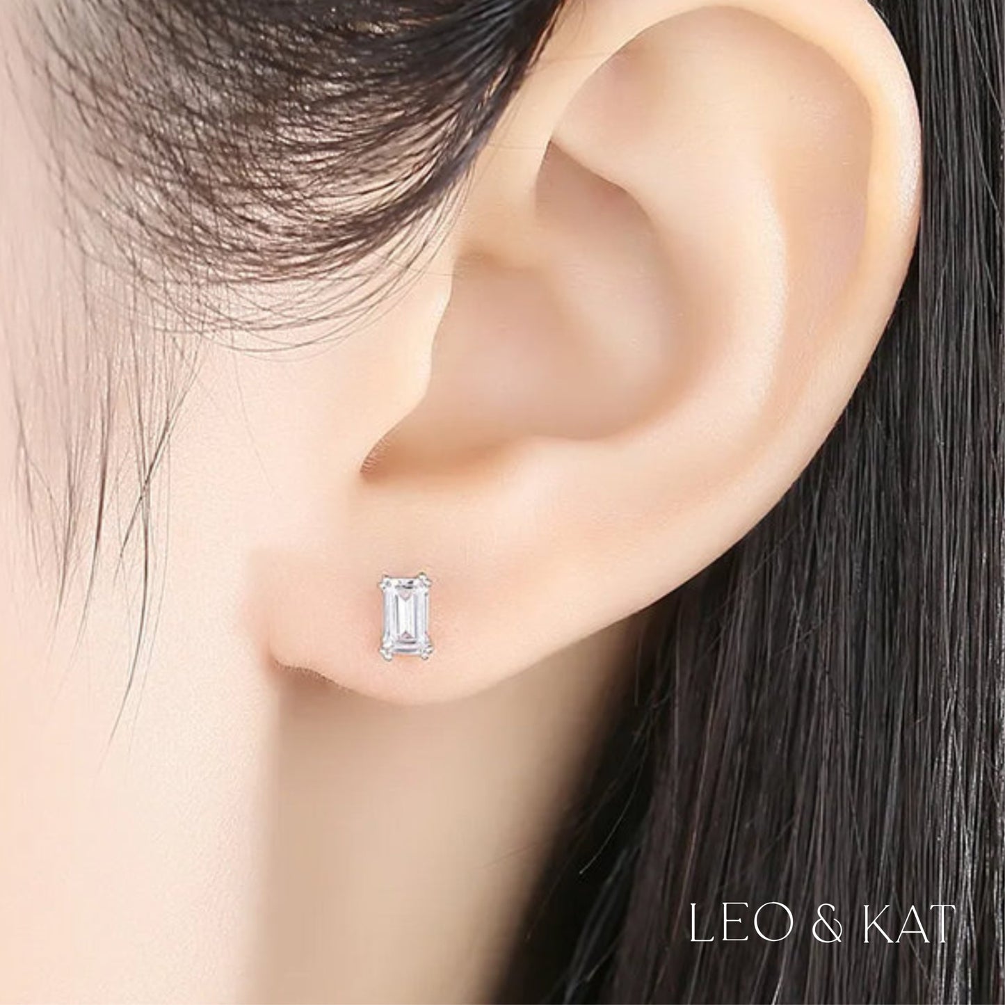 Emerald Cut Zircon Silver Stud Earrings