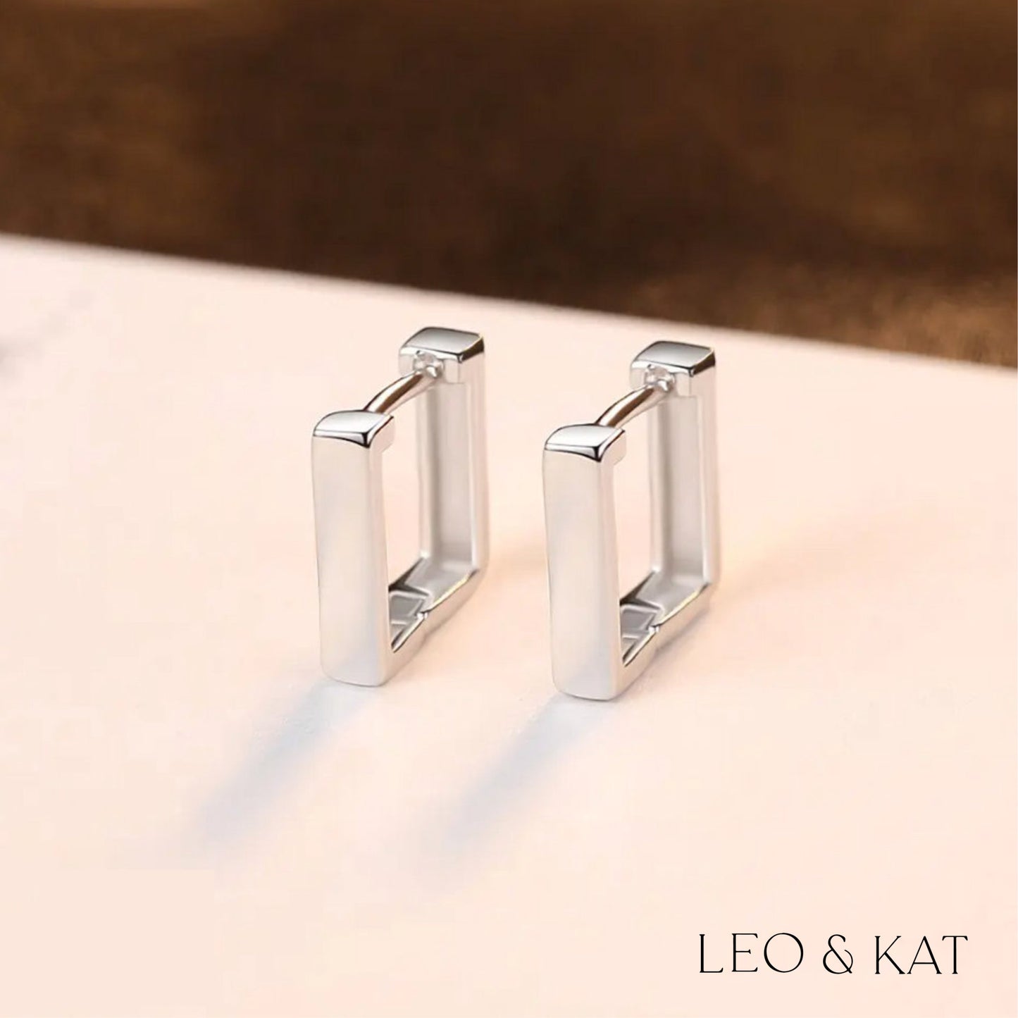 Minimalist Square Silver Huggie Earrings