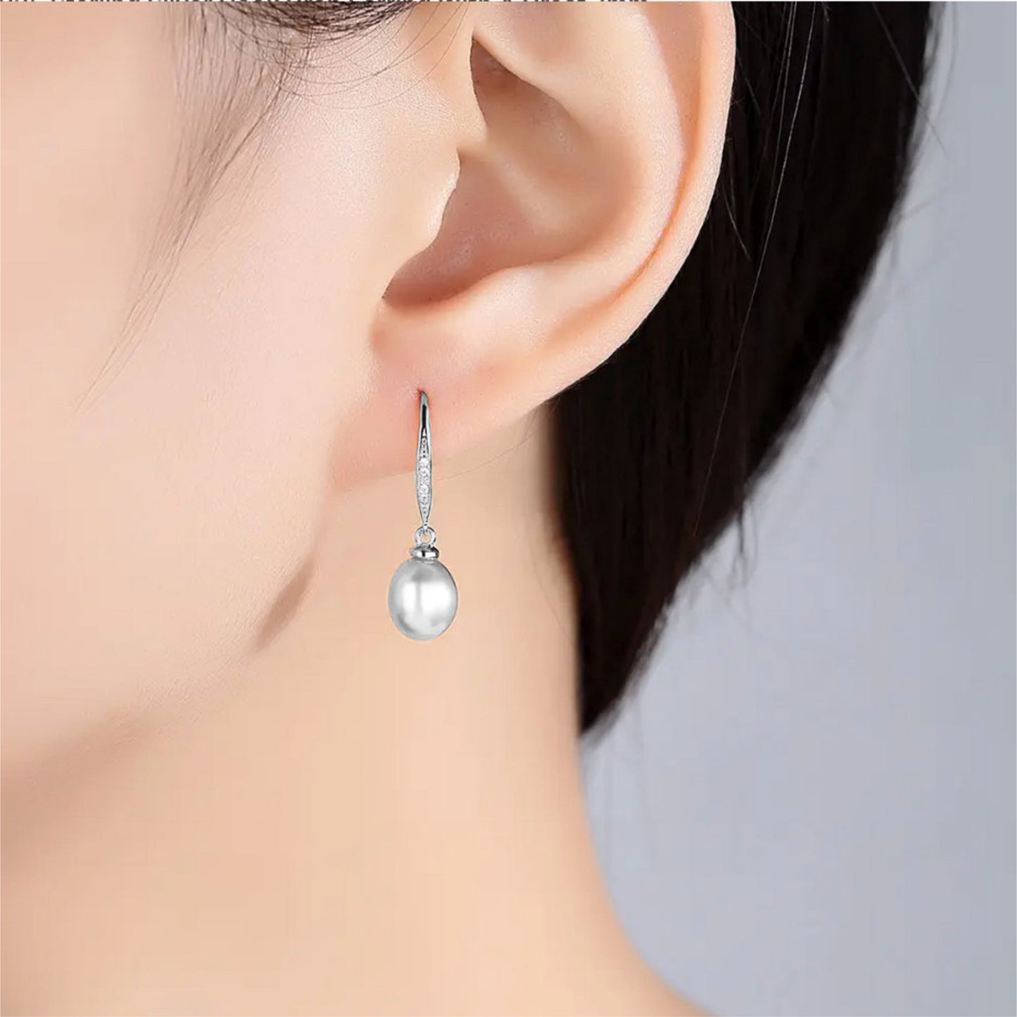 Pave Pearl Dangle Silver Earrings with Zircon