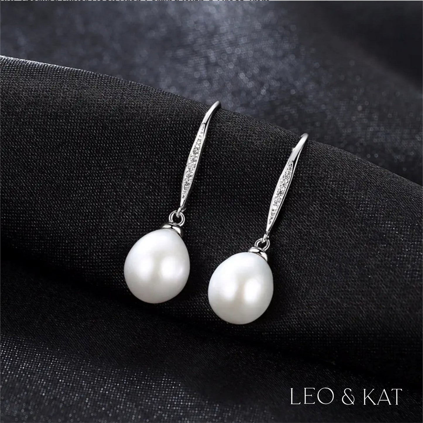 Pave Pearl Dangle Silver Earrings with Zircon