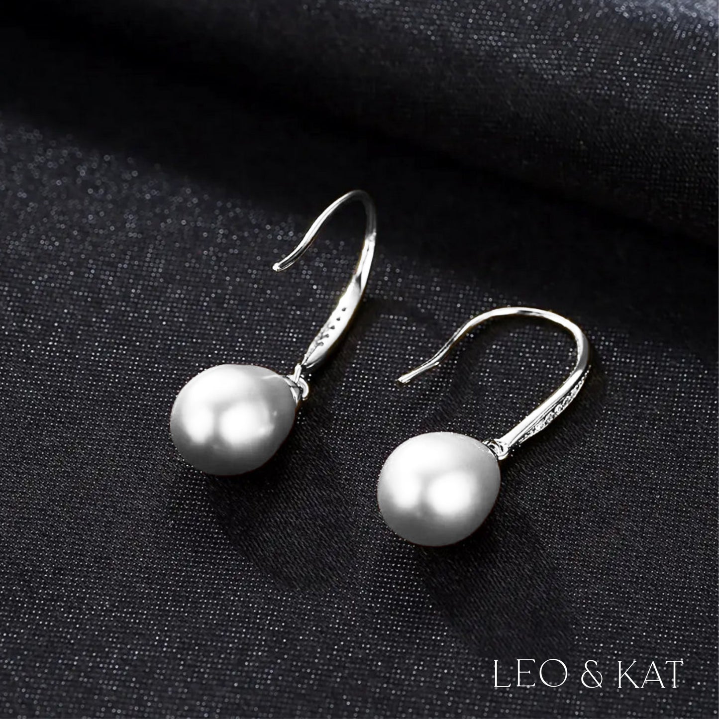 Pave Pearl Dangle Silver Earrings with Zircon