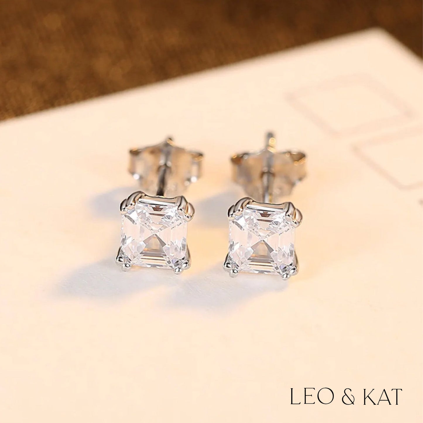 Silver Princess Cut Zircon Stud Earrings