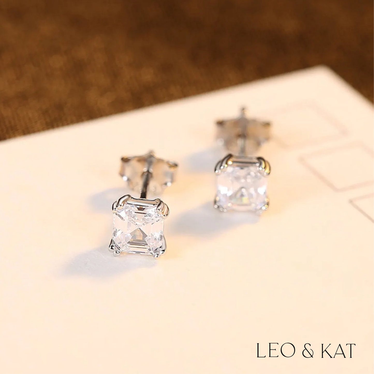 Silver Princess Cut Zircon Stud Earrings