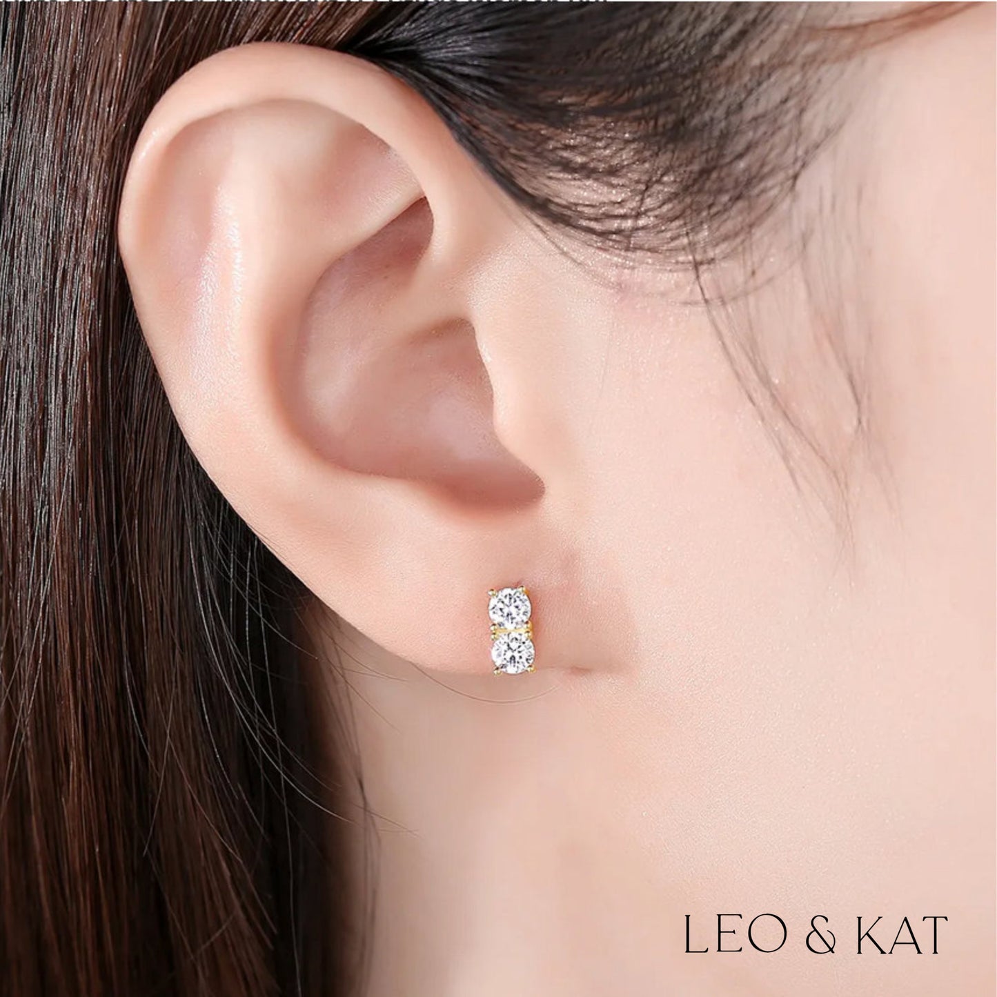 Double Stacked Round Brilliant Zircon Stud Earrings