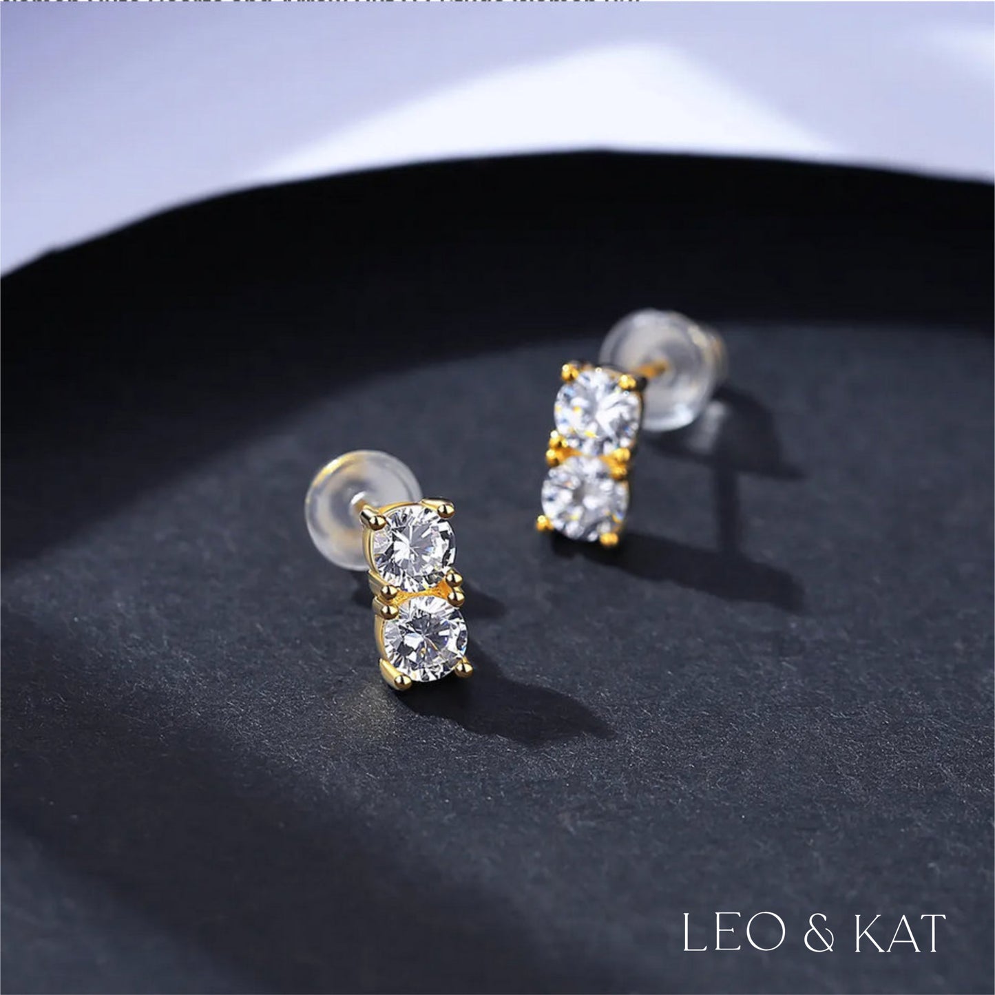 Double Stacked Round Brilliant Zircon Stud Earrings