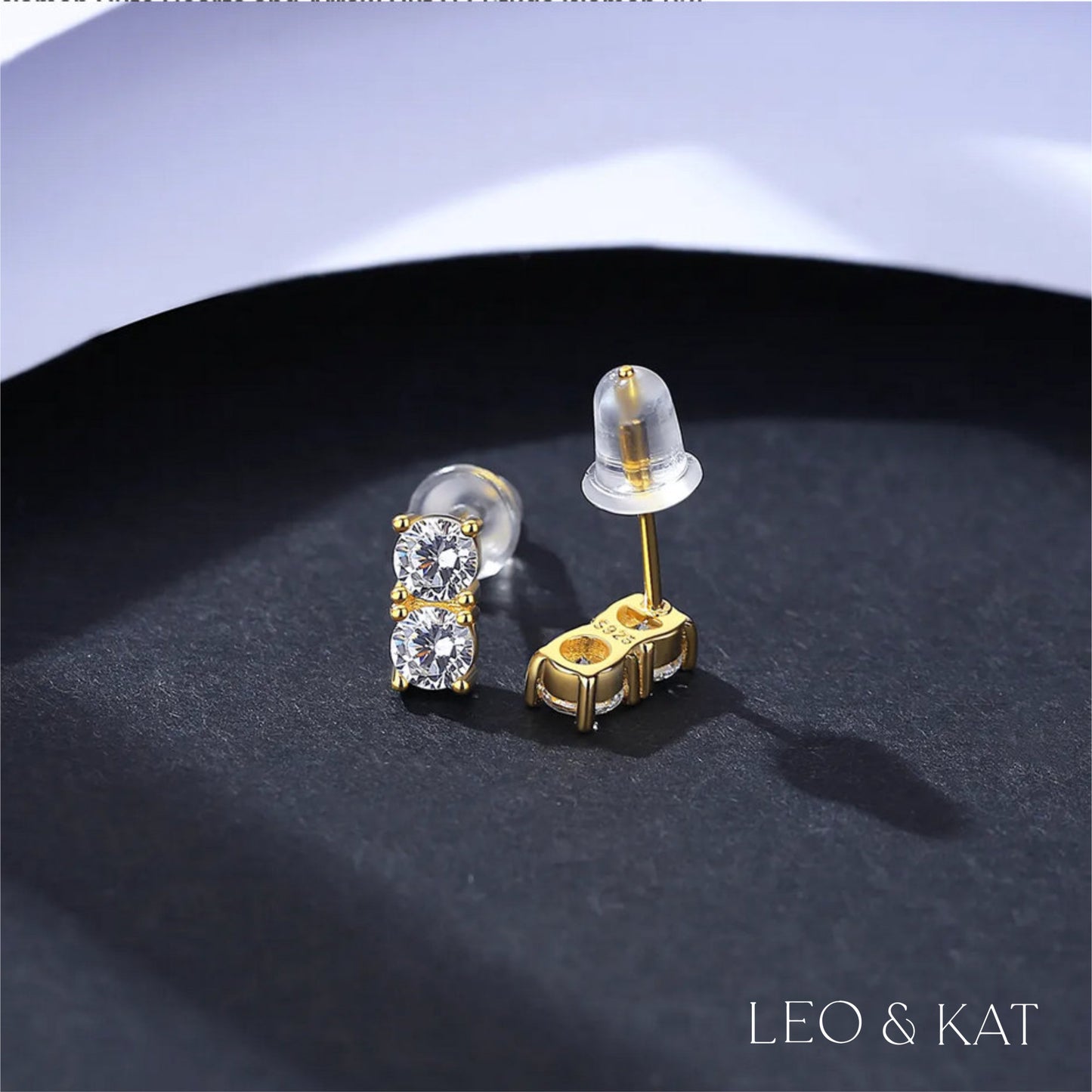 Gold Emerald Cut Zircon Stud Earrings