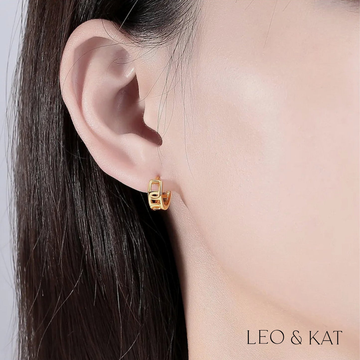 Gold Square Link Huggie Earrings