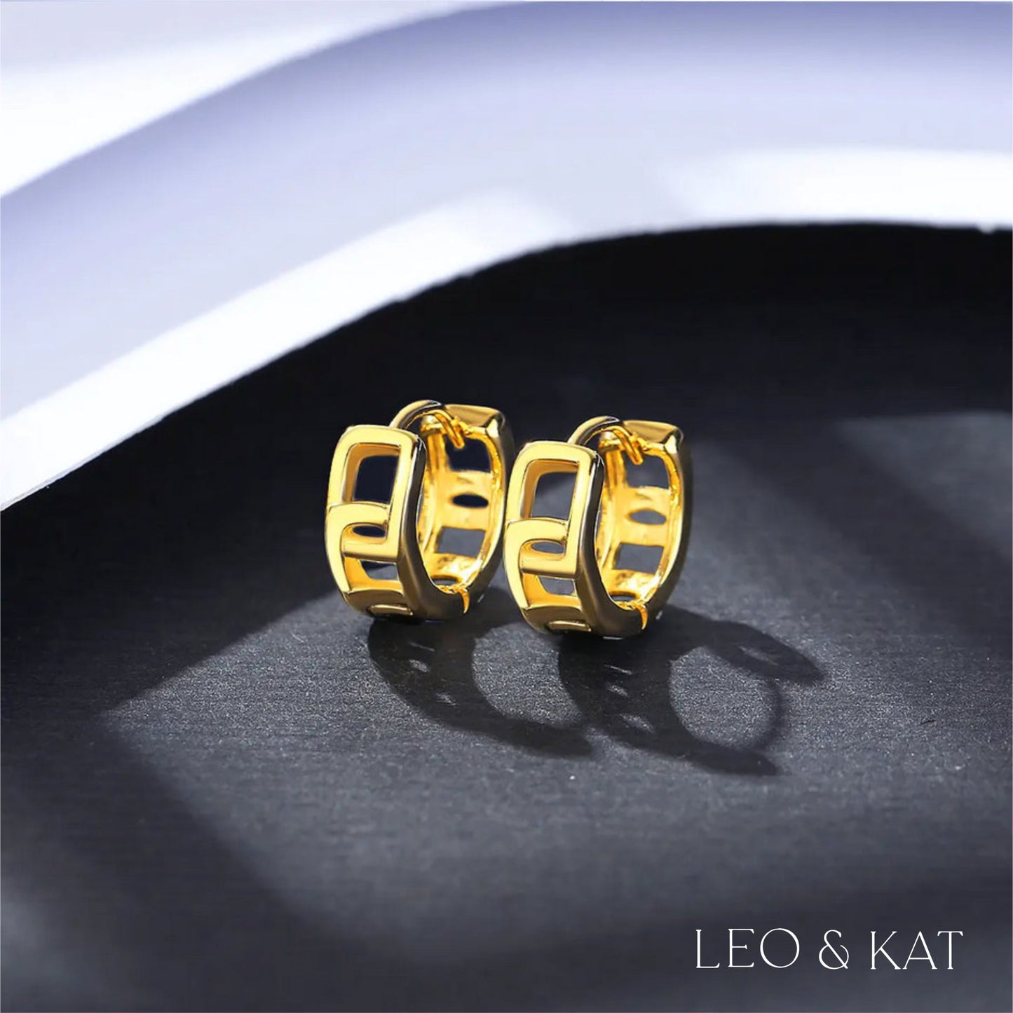 Gold Square Link Huggie Earrings