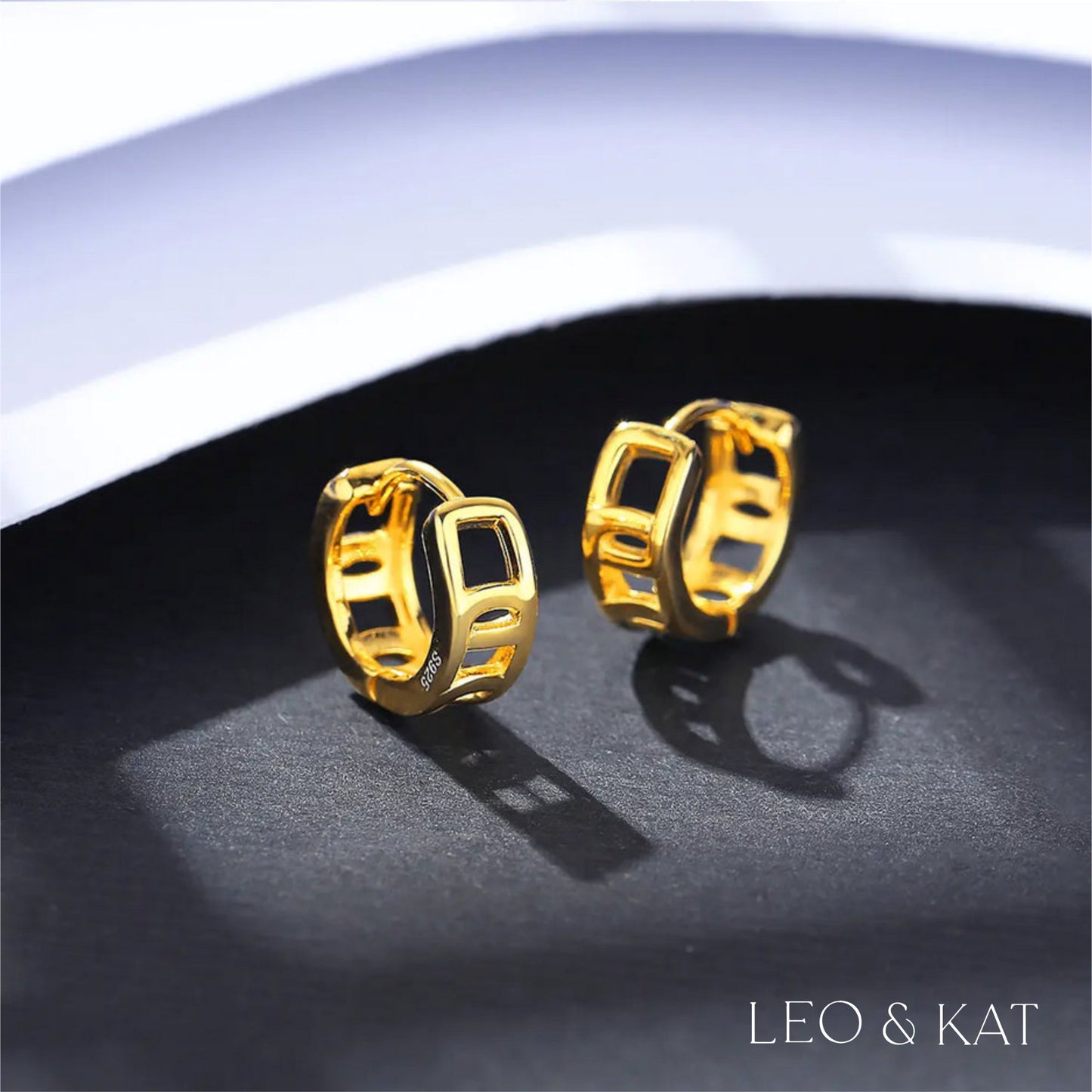 Gold Square Link Huggie Earrings