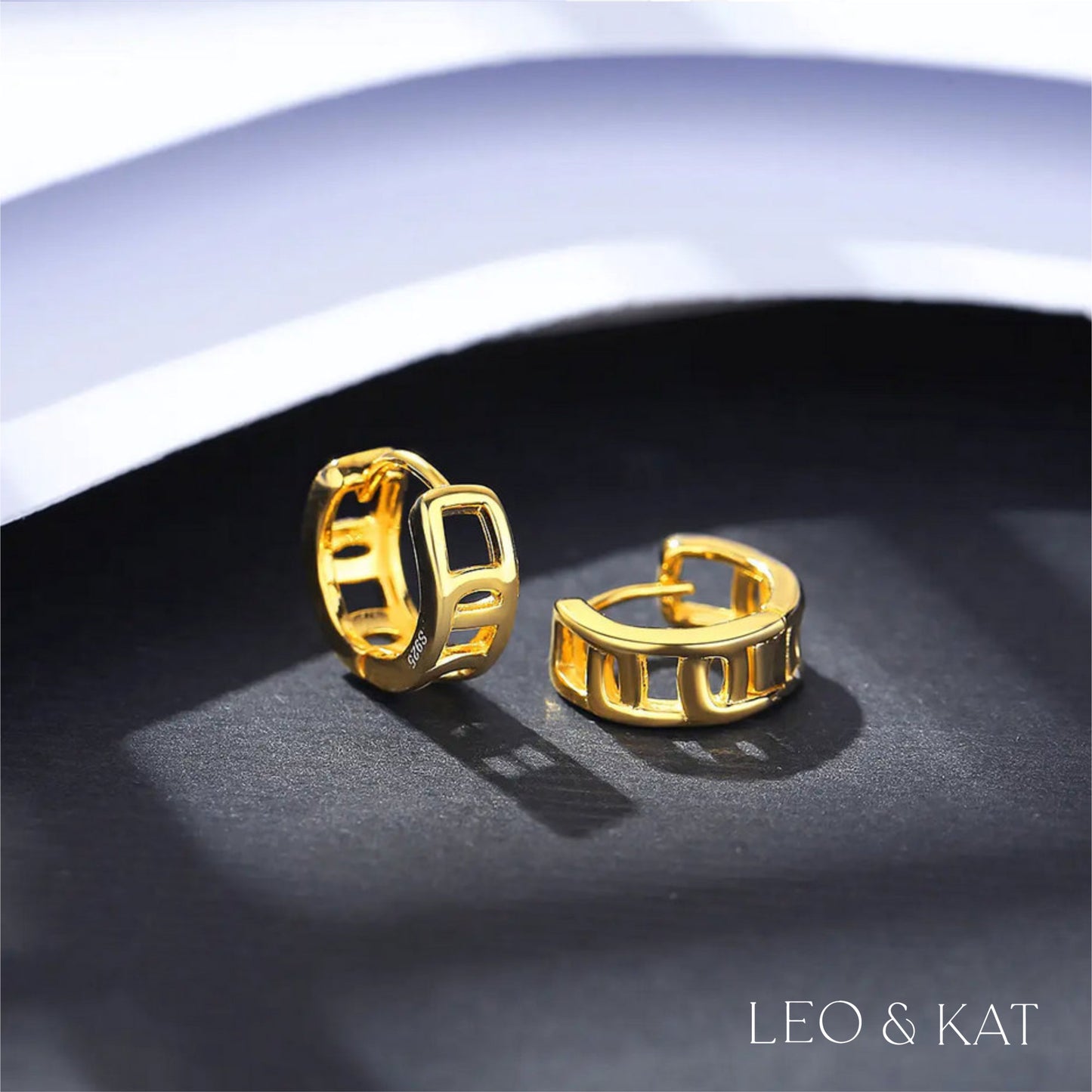 Gold Square Link Huggie Earrings