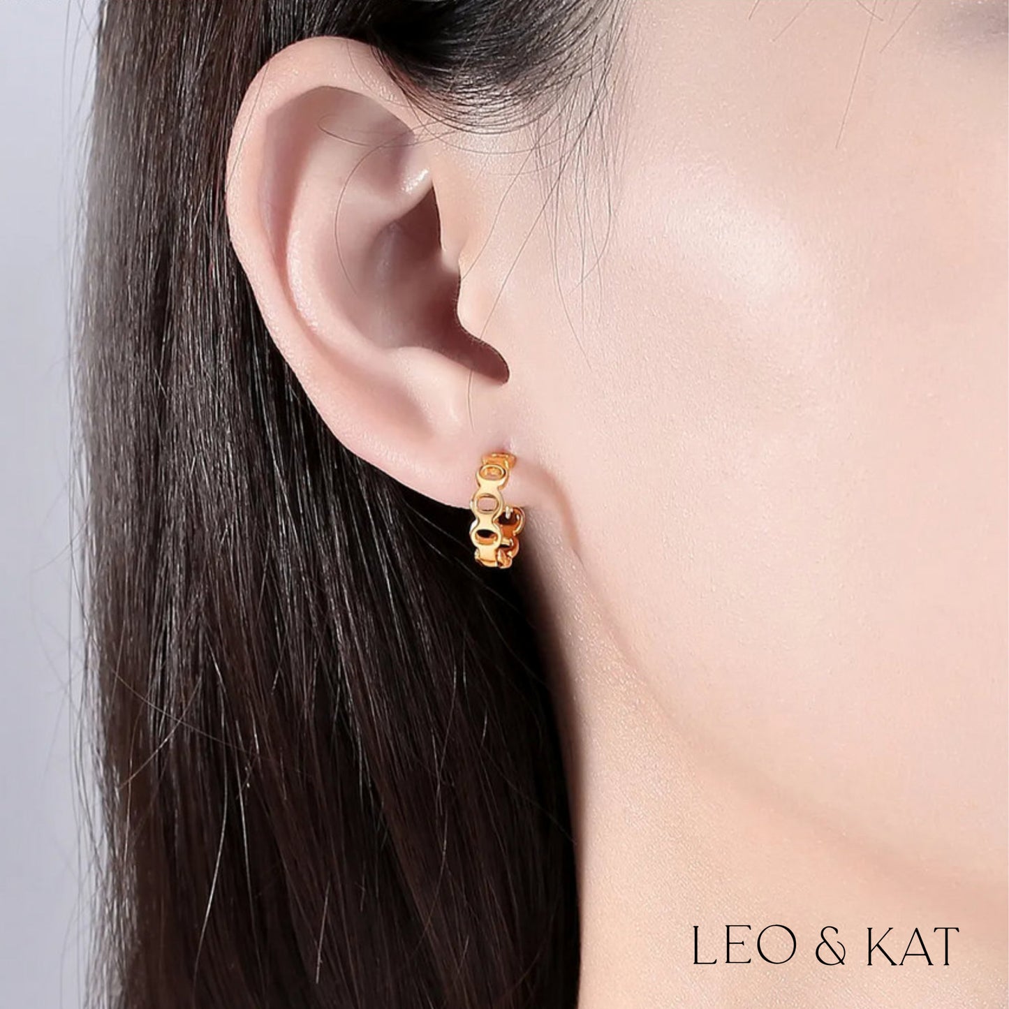 Gold Geometric Link Huggie Earrings