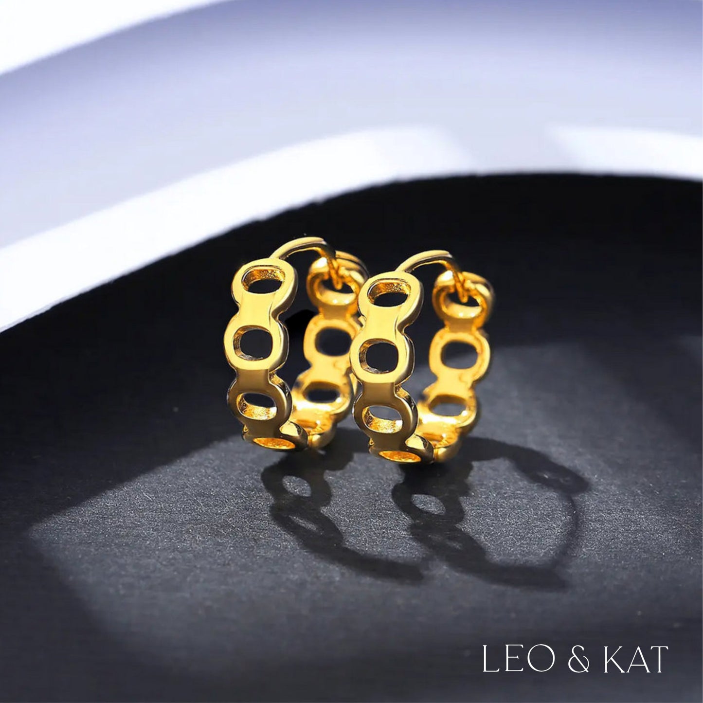 Gold Geometric Link Huggie Earrings