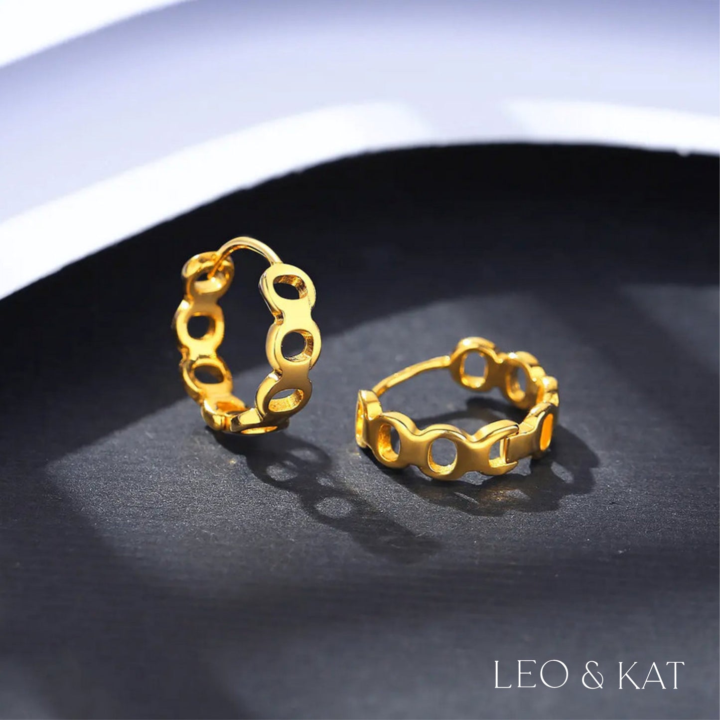 Gold Geometric Link Huggie Earrings