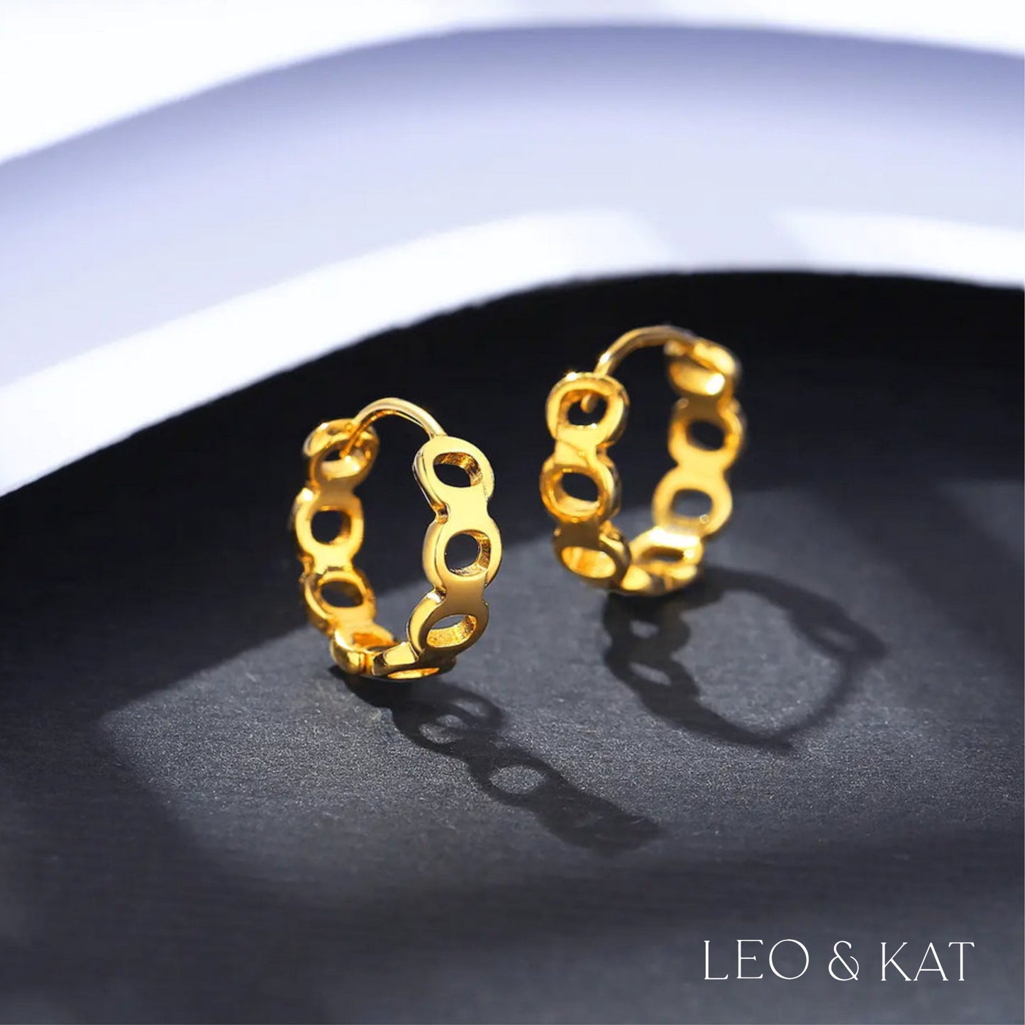 Gold Geometric Link Huggie Earrings