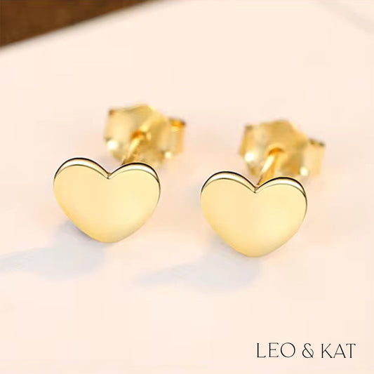 Gold Concave Heart Stud Earrings