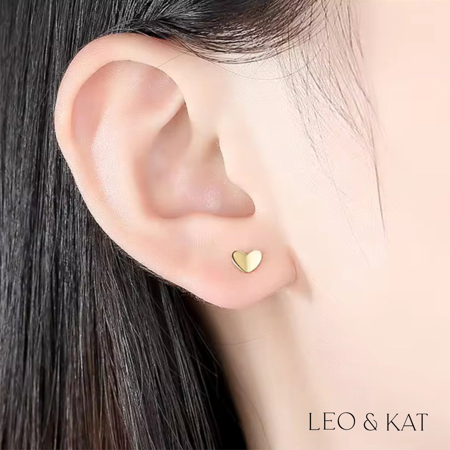 Gold Concave Heart Stud Earrings