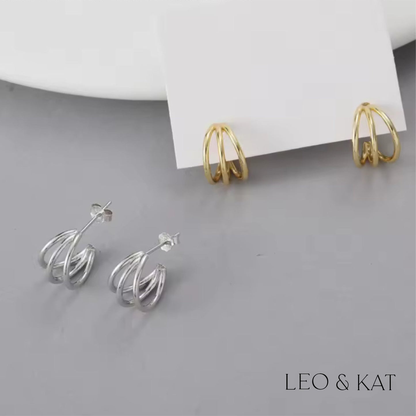 Triple Loop Gold Earrings