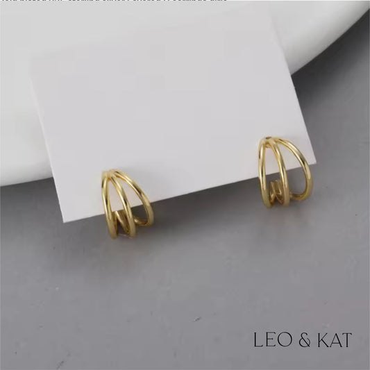 Triple Loop Gold Earrings