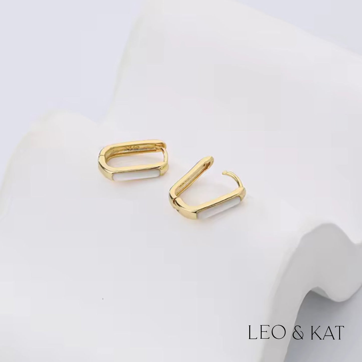 Shell Inlay Gold Huggie Earrings