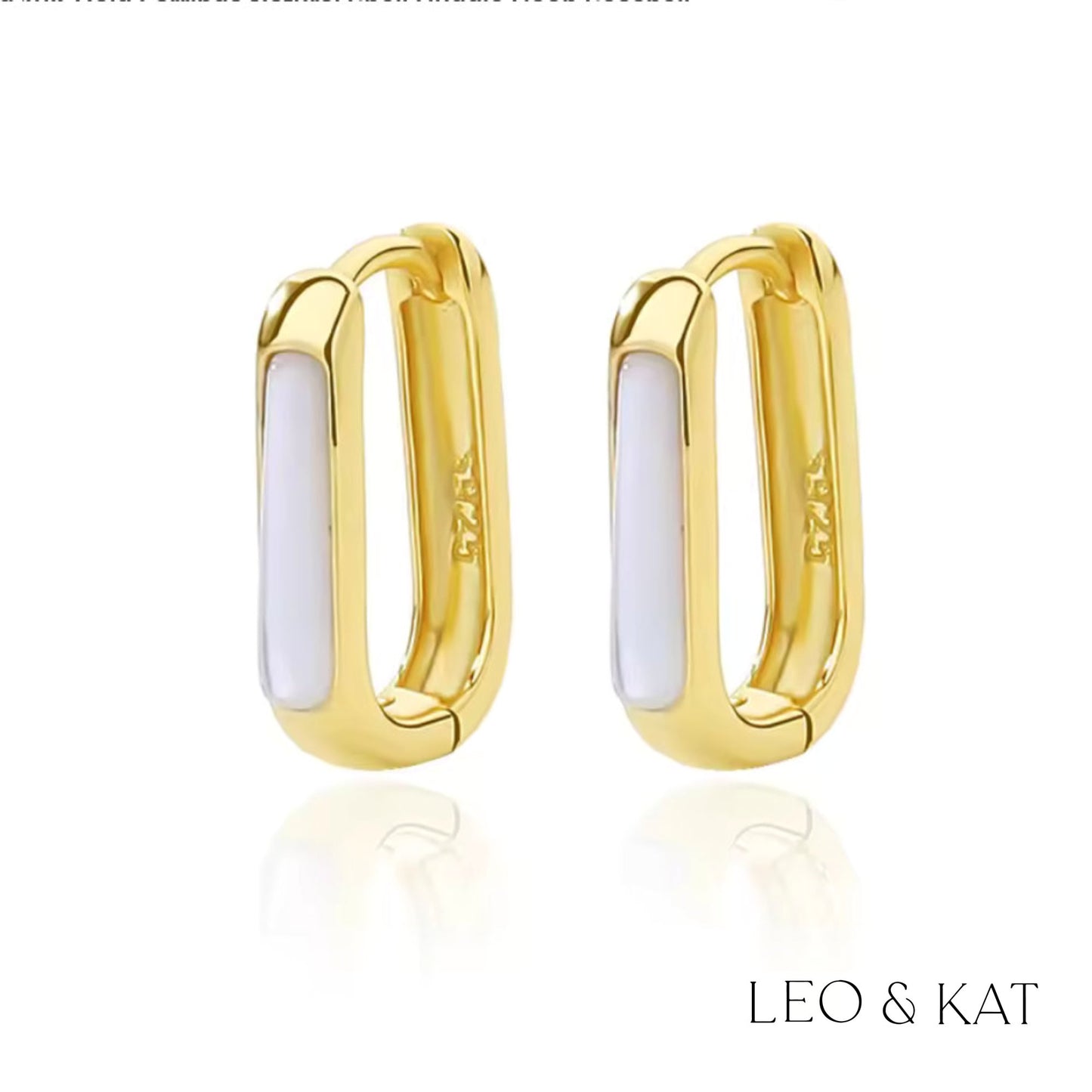 Shell Inlay Gold Huggie Earrings