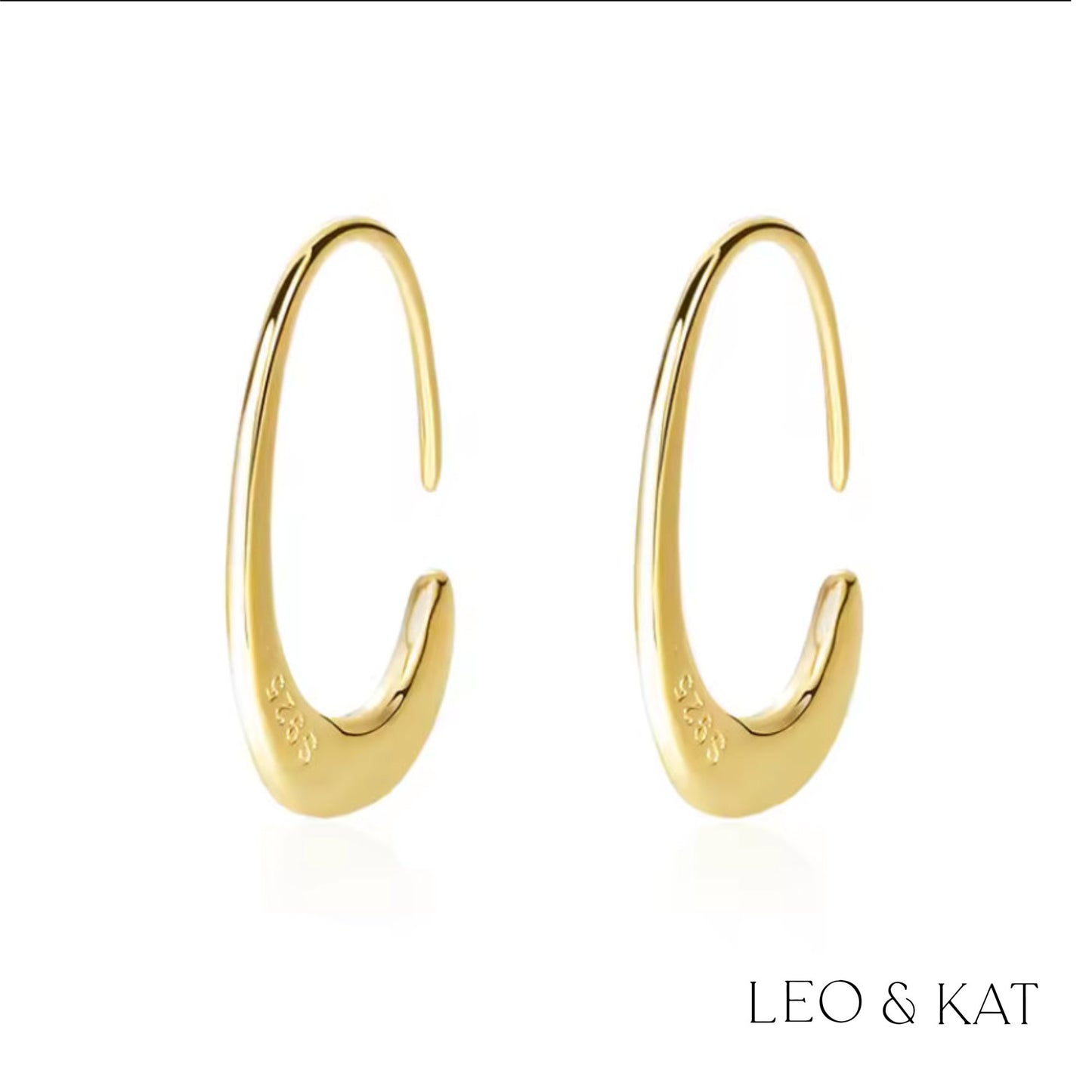 Gold Oval Hook Earrings