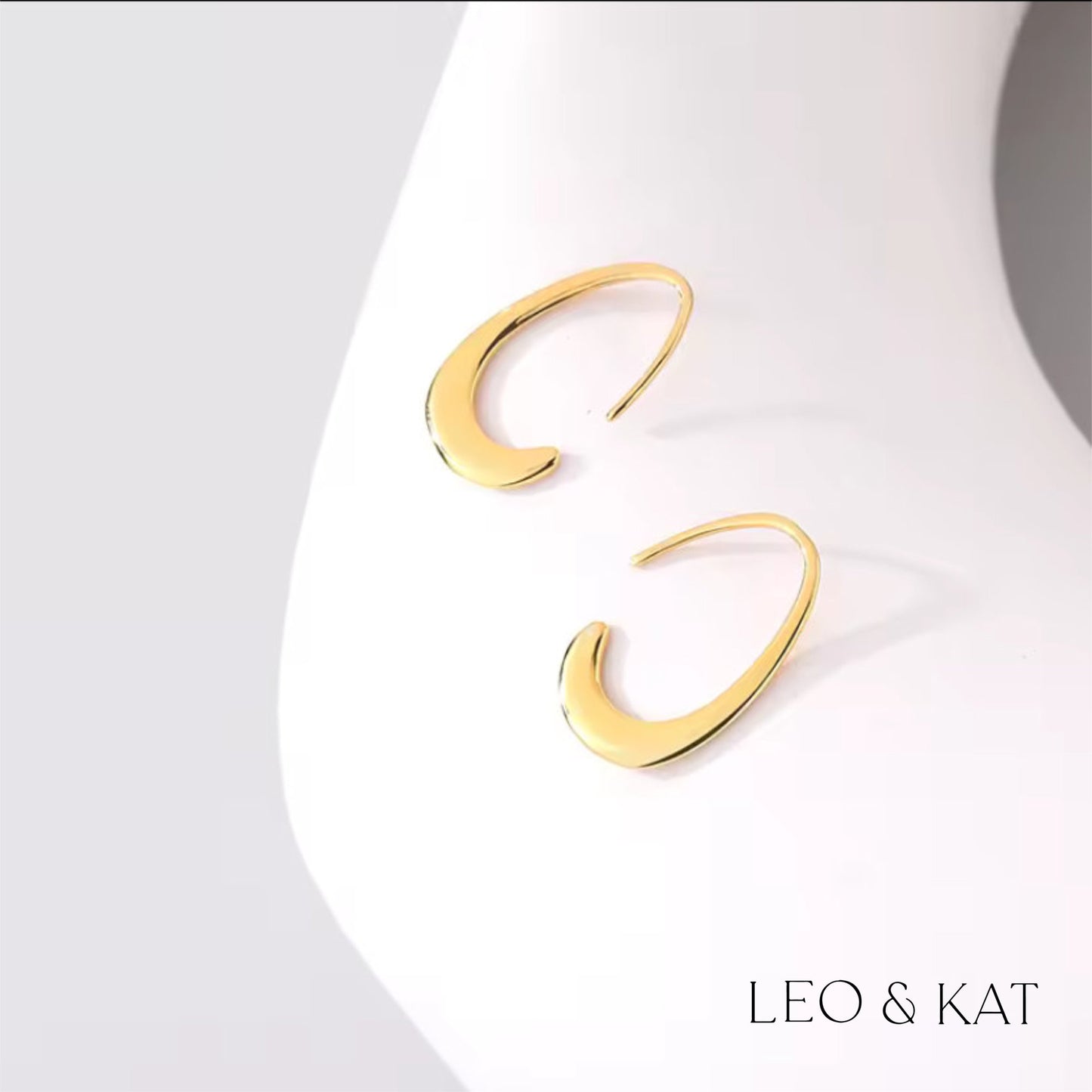 Gold Oval Hook Earrings