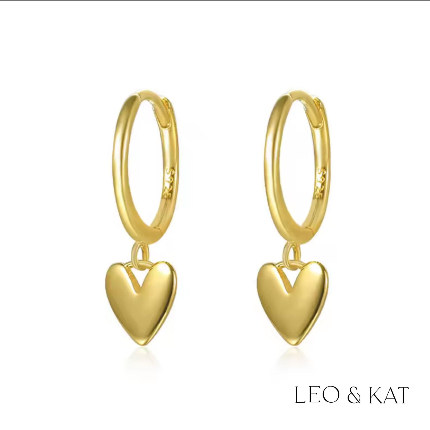 Gold Dangle Heart Huggie Earrings