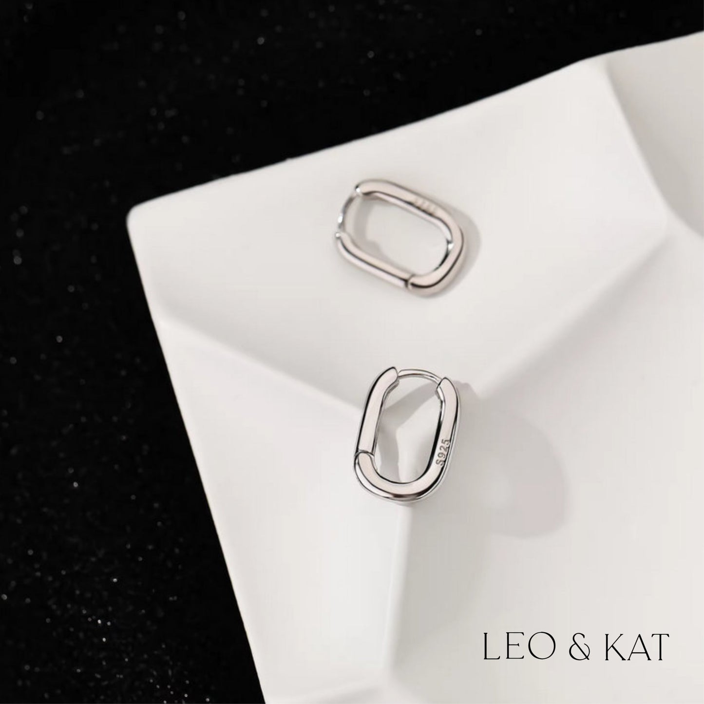 Rounded Rectangle Huggie Earrings in 18K Gold and Silver