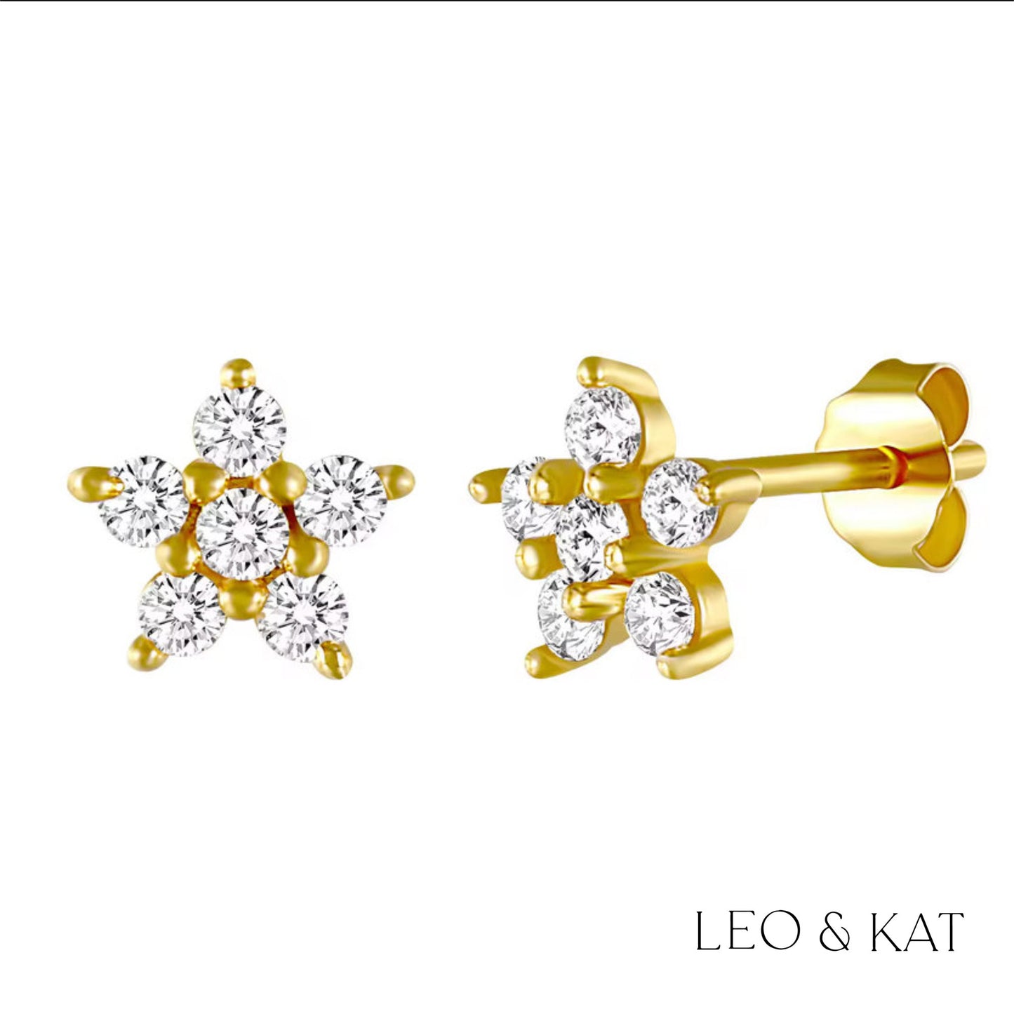 Star Flower Zircon Stud Earrings in Gold and Silver