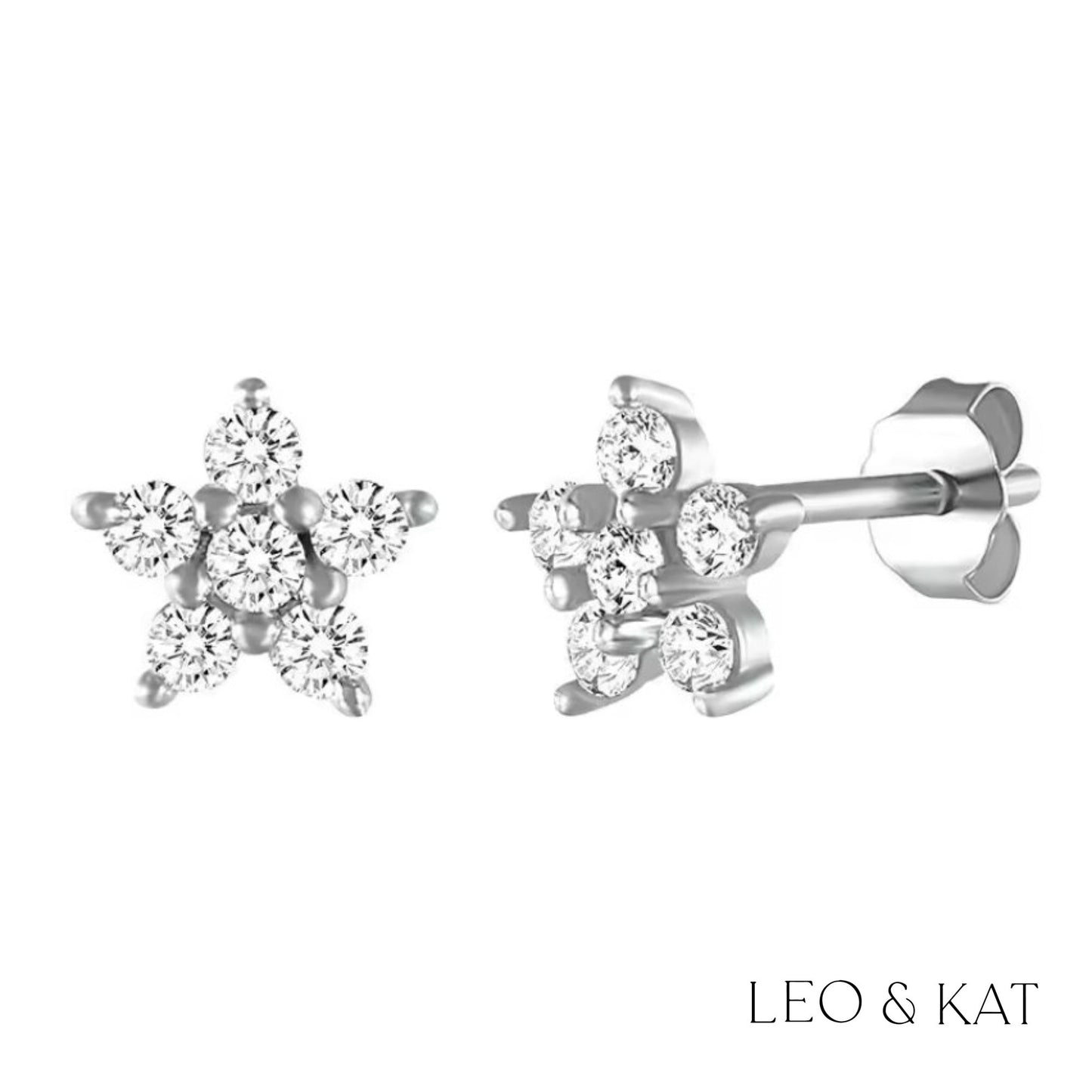 Star Flower Zircon Stud Earrings in Gold and Silver