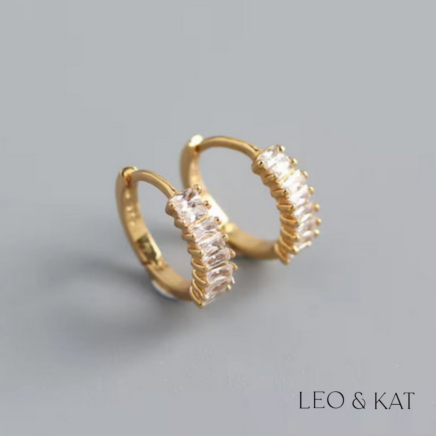 Dainty Baguette Zircon Gold Huggie Earrings