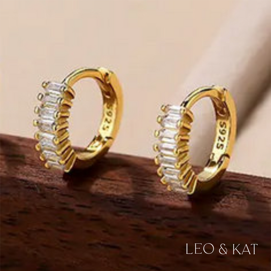 Dainty Baguette Zircon Gold Huggie Earrings