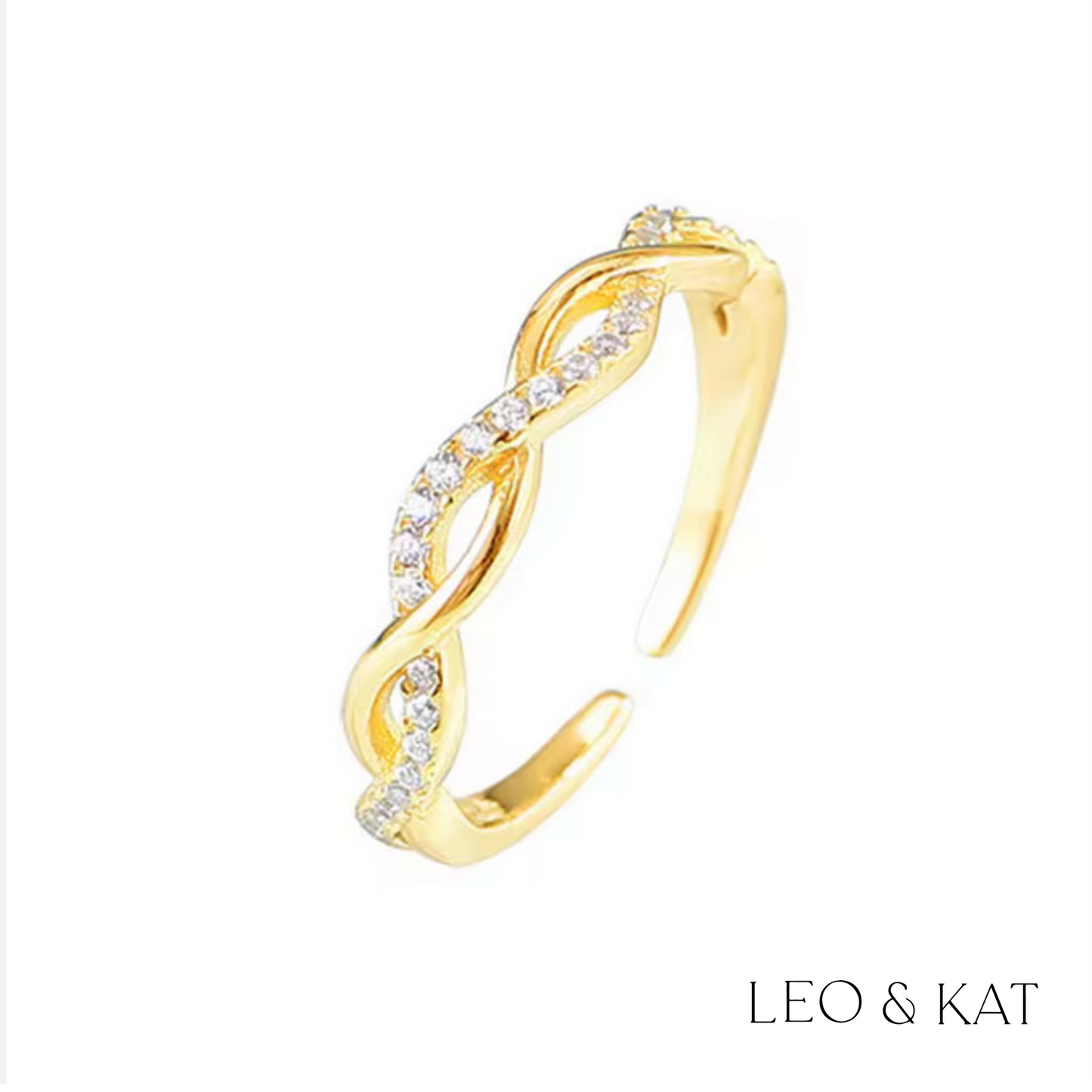 Braided Zircon Pave Ring in Gold & Silver