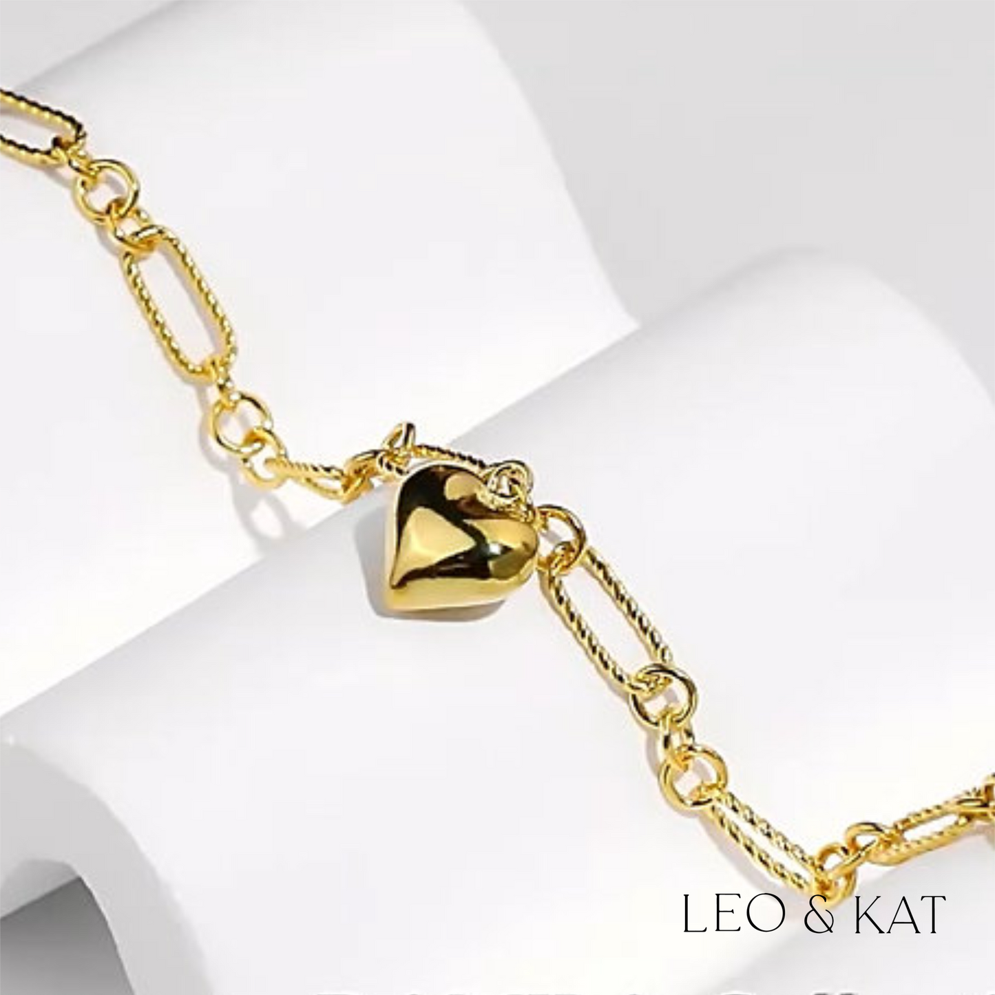 Puffy Heart Chain Link Bracelet