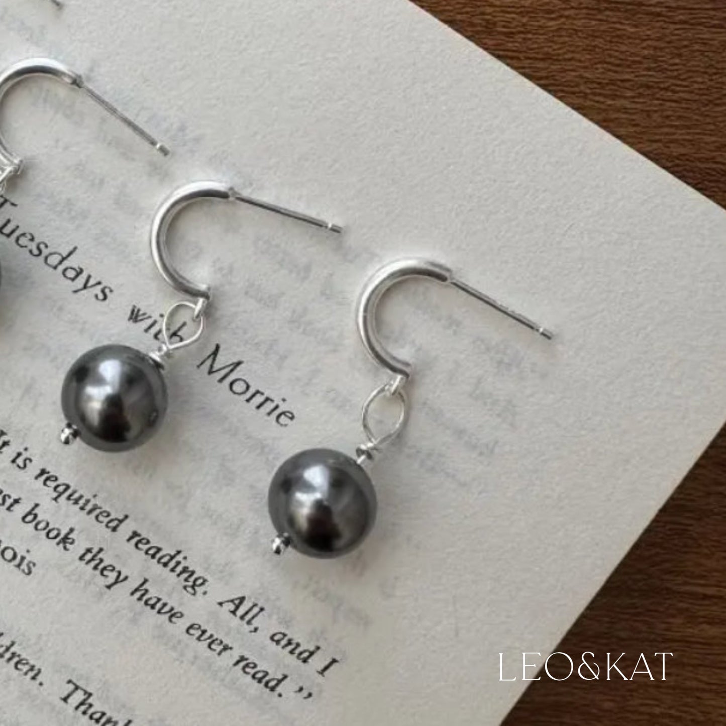 Dark Gray Pearl Dangle Silver Earrings