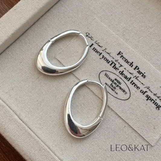 Trendy Oval Silver Hoop Earrings