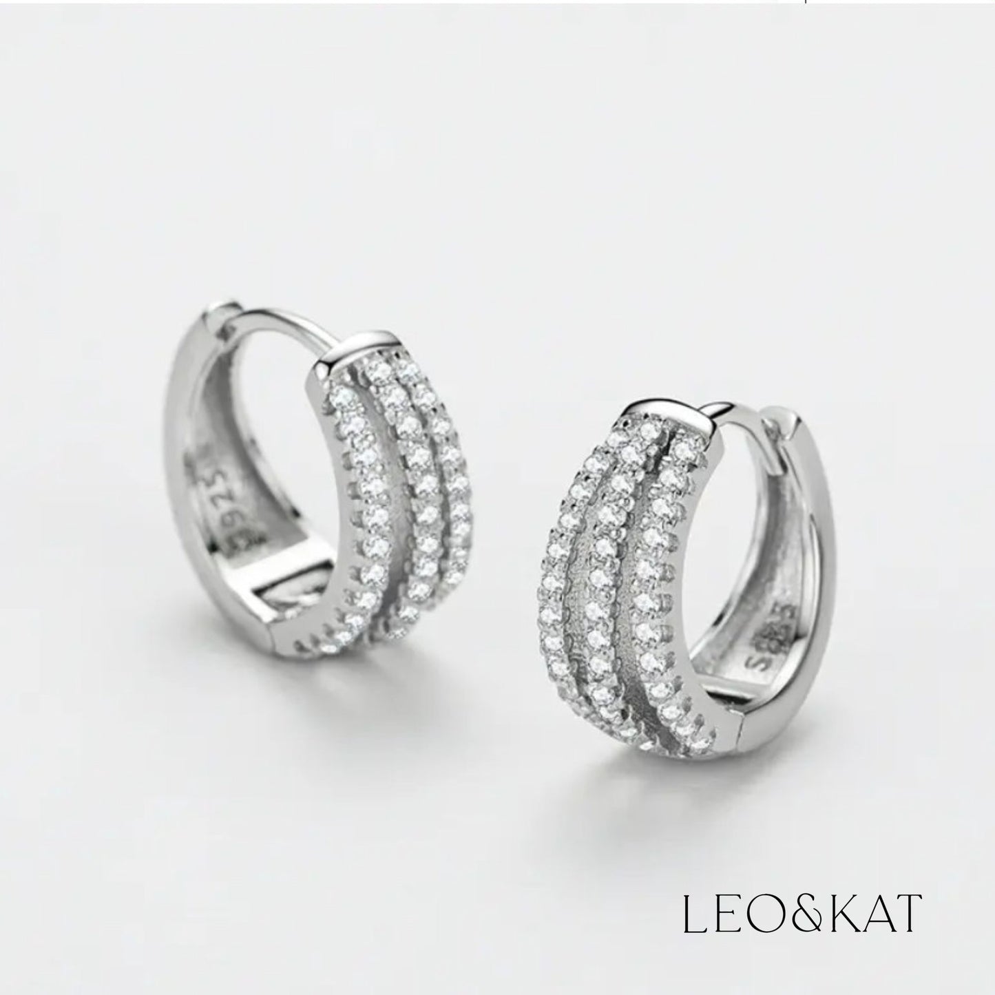 Zircon Triple Loop Silver Huggie Earrings