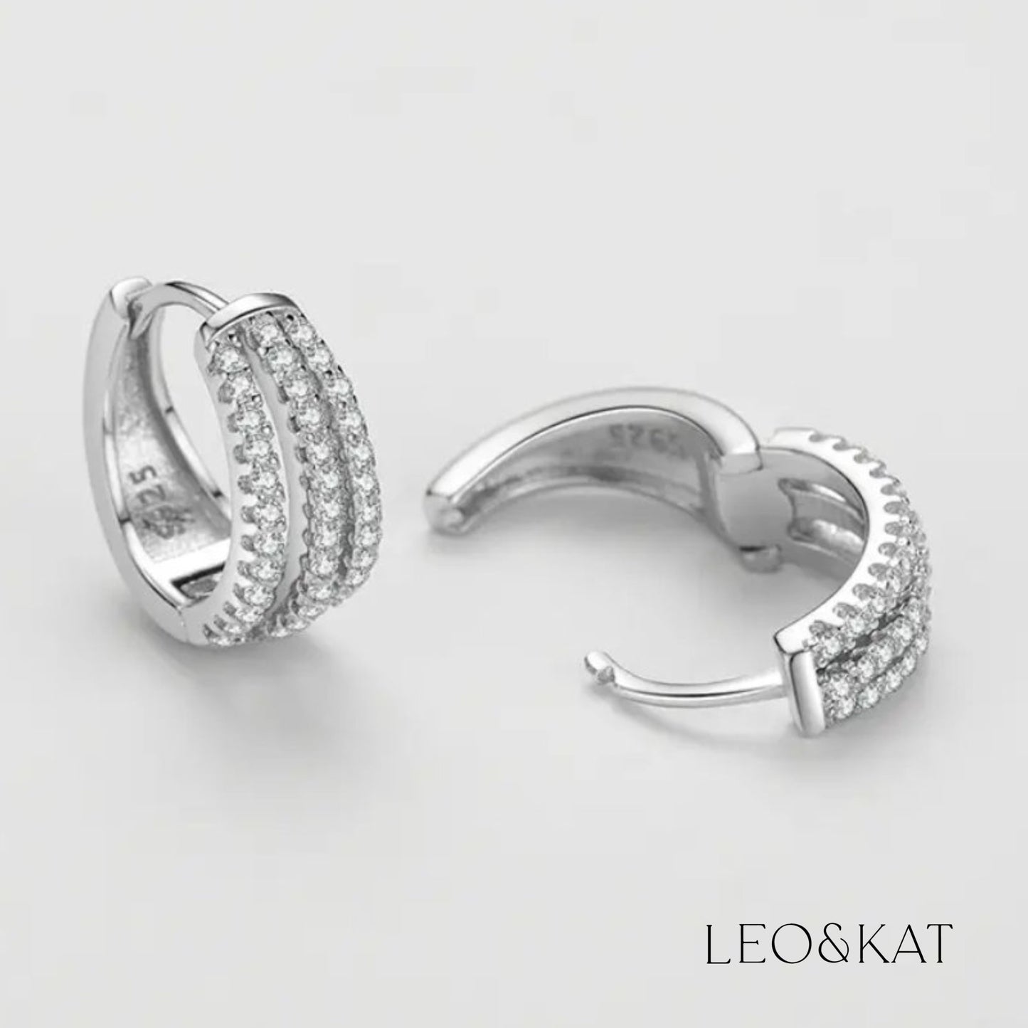 Zircon Triple Loop Silver Huggie Earrings