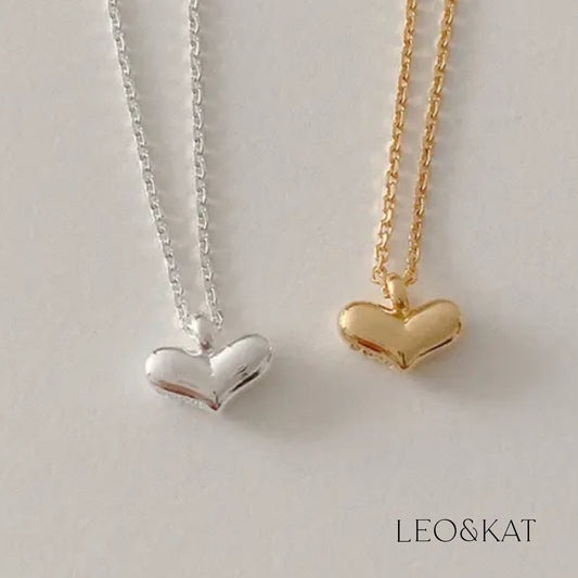 Puff Heart Pendant Necklace in Gold and Silver