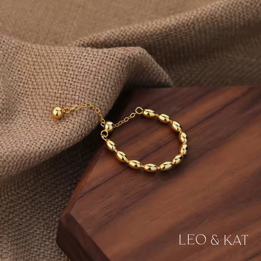 Gold Beaded Adjustable Ring